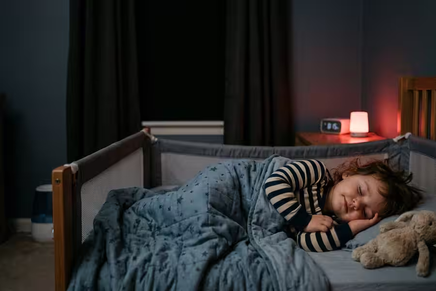 Comfortable Sleeping Toddler in a Dark Supportive Bedroom Setup