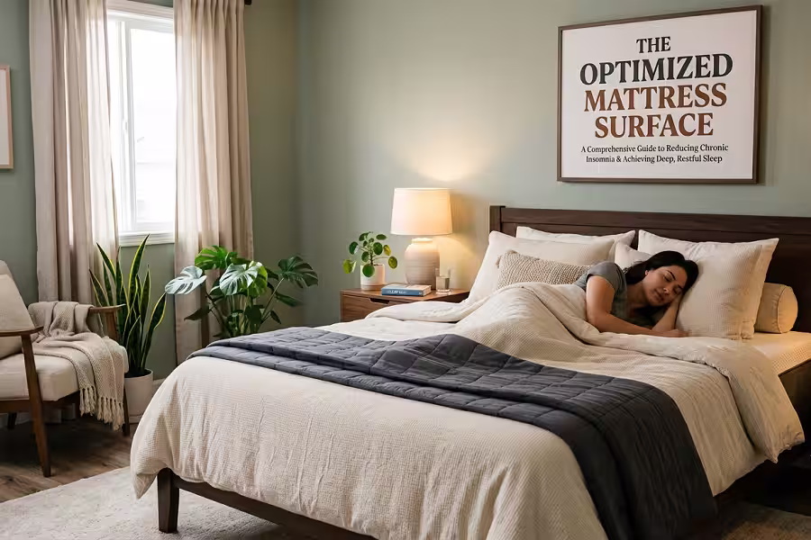 A comfortable bedroom setup with an optimized mattress surface to reduce chronic insomnia.