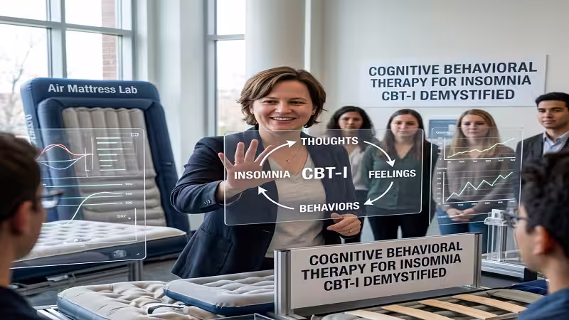 Sarah Collins demystifying Cognitive Behavioral Therapy for Insomnia CBT-I at Air Mattress Lab.