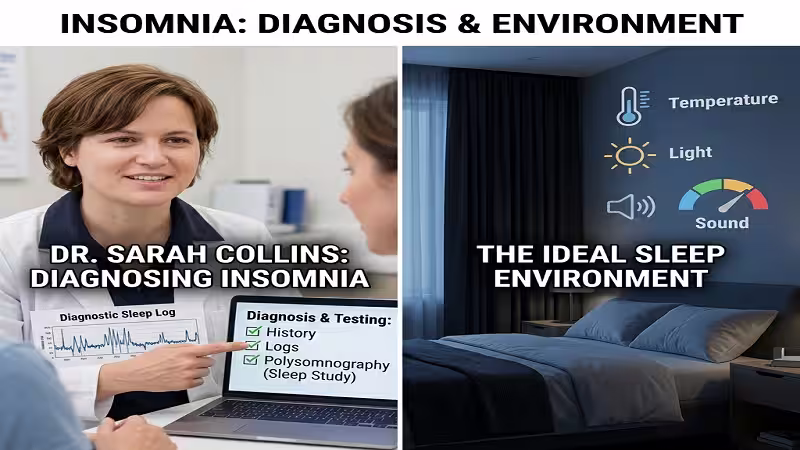 Sarah Collins explaining how insomnia is diagnosed and the impact of sleep environment