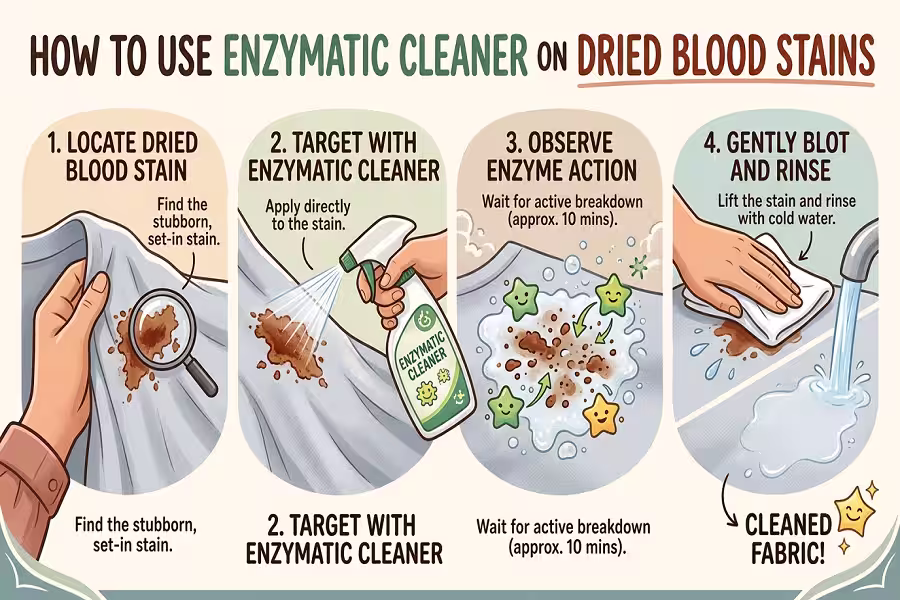 Using enzymatic cleaner on a dried blood stain