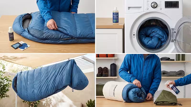 Detailed synthetic sleeping bag washing instructions for outdoor gear maintenance