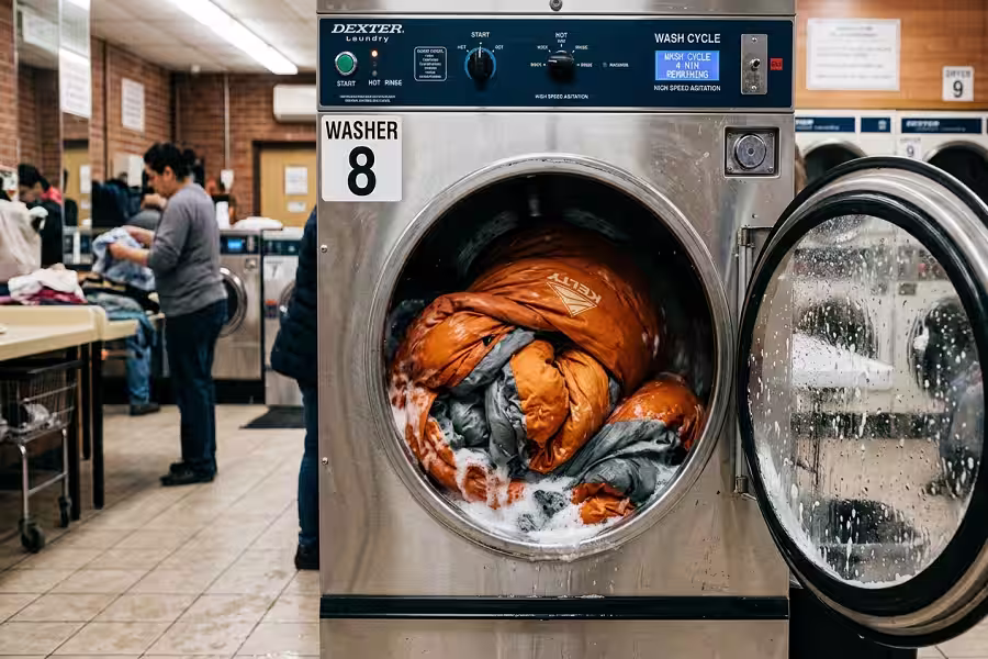 Washing a synthetic polyester sleeping bag in a front-loading washing machine