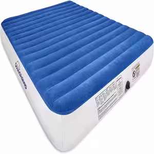 SoundAsleep camping series queen air mattress showing its puncture resistant laminate material