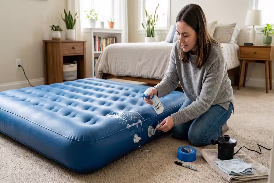 Preparing an air mattress to find a leak
