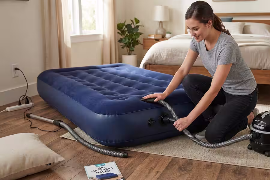 Inflating air mattress using vacuum cleaner method