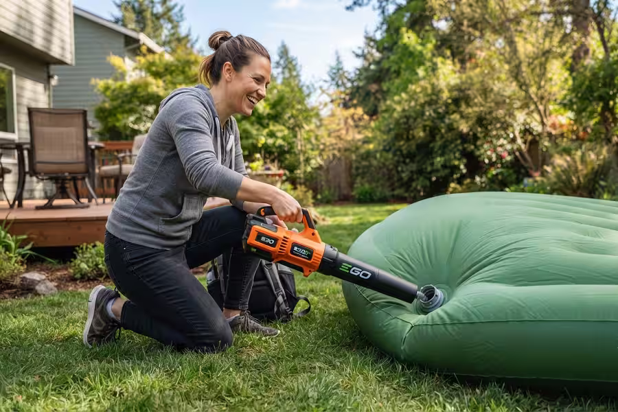 Using a leaf blower to fill an air mattress