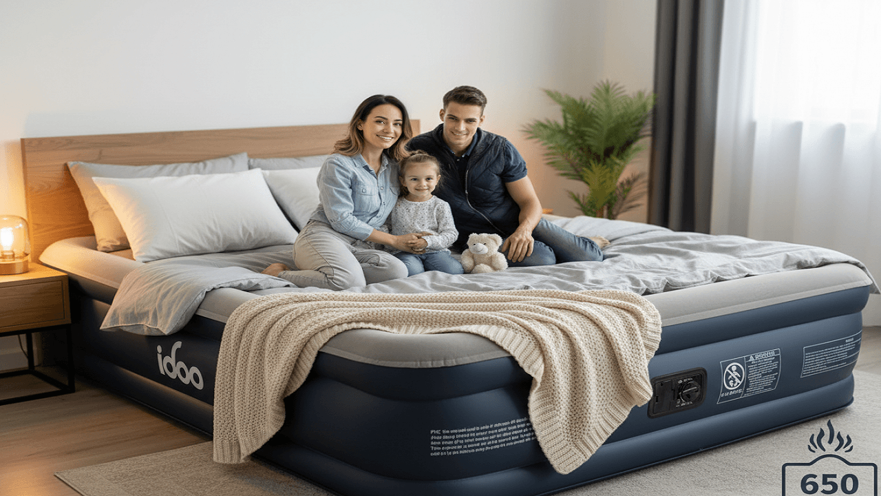 iDOO Queen Air Mattress with Built in Pump, 18 Raised Comfort Inflatable Blow up Mattress