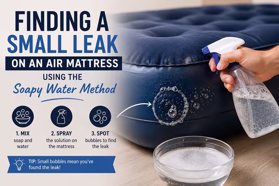 Applying a repair patch kit onto a deflated air mattress to seal a puncture